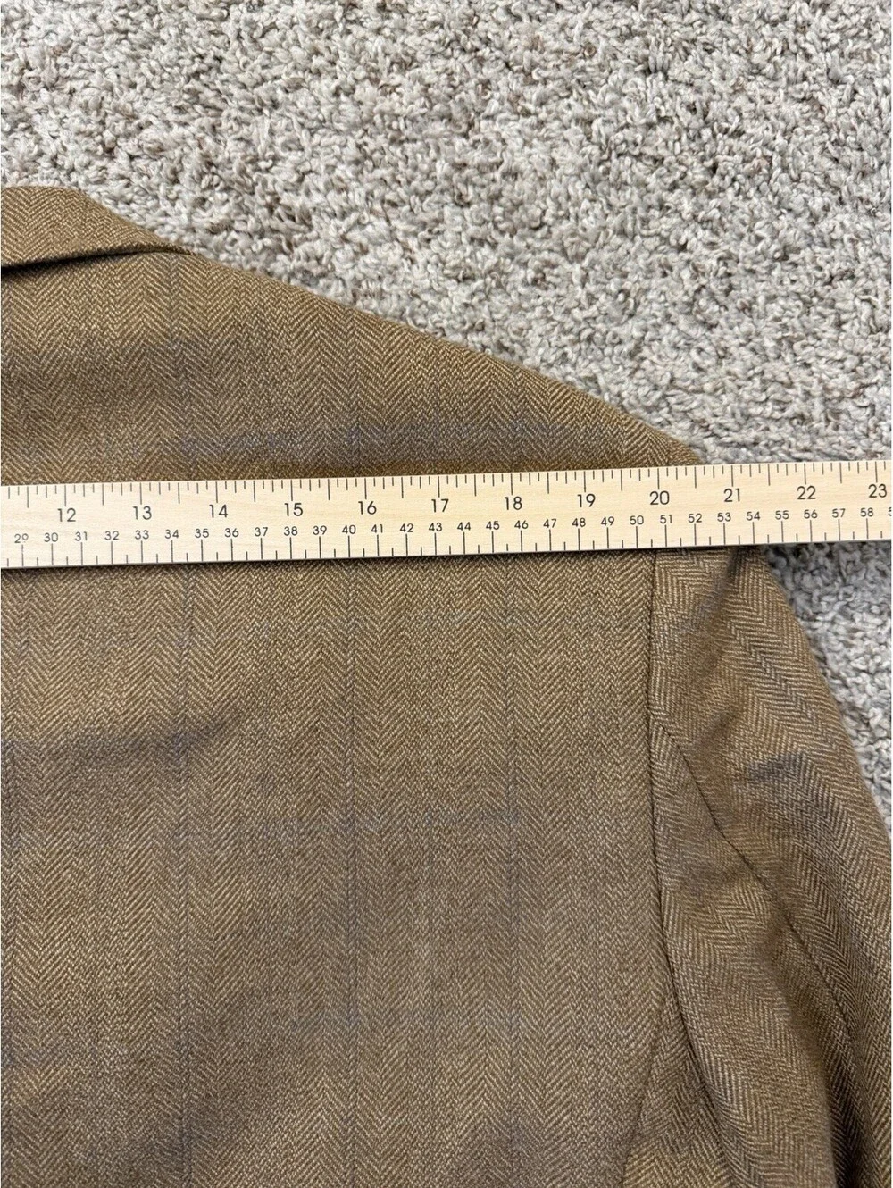 Lauren Ralph Lauren Herringbone 100% Wool Blazer Camel Tweed 44R Luxury Preppy